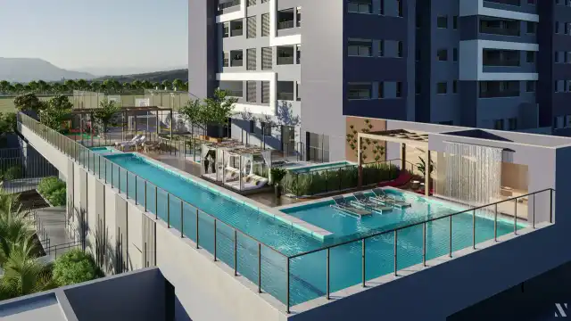 Mozaic - Piscina de raia com deck molhado