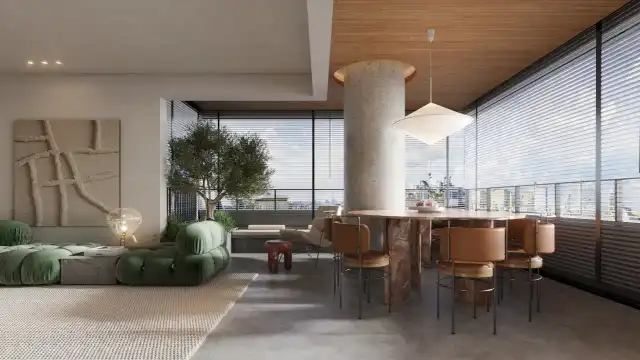Otília - Sala de estar e varanda gourmet