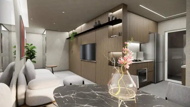 Lumina Residenza - Sala de estar e cozinha - tipo